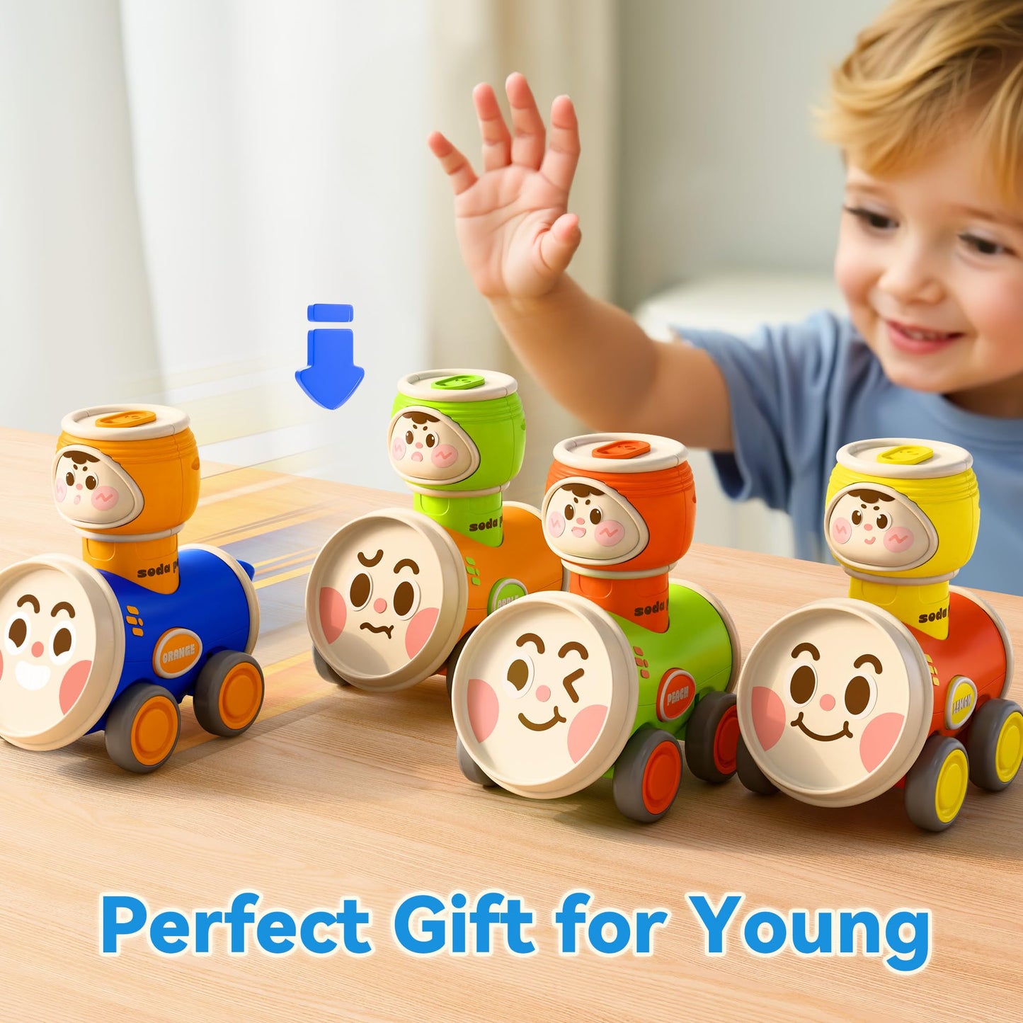 iPlay iLearn Press to Go Car Toys Set for Toddlers 1-3 | Friction Racing Cars