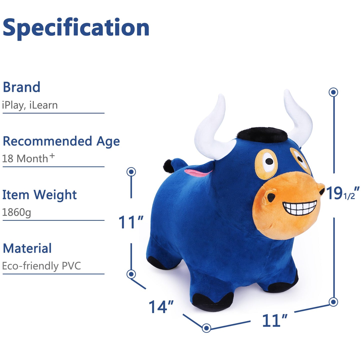 iPlay, iLearn Bull Hopping Horse – Plush Inflatable Ride-On Toy for Kids