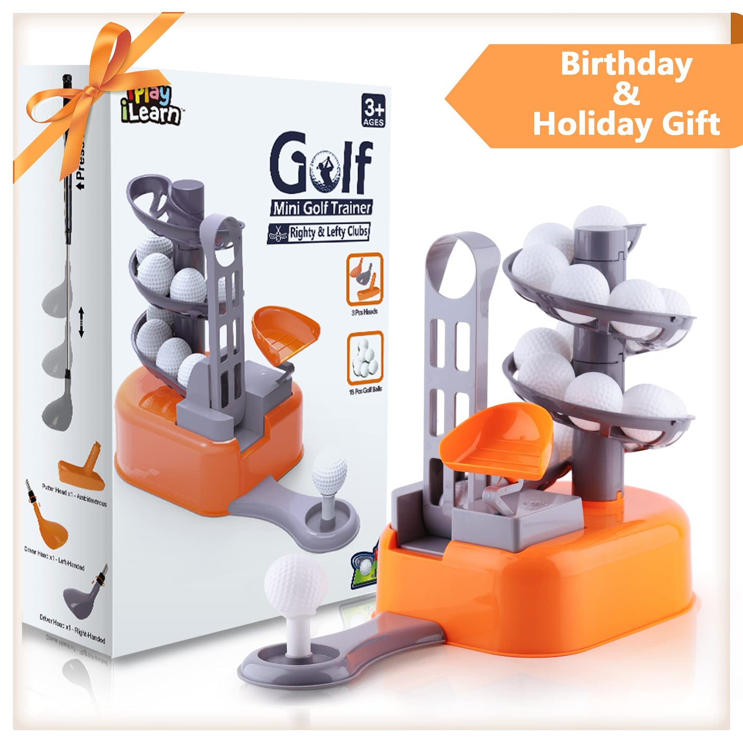 iPlay iLearn Kids Golf Set with Left & Right Club Heads – Outdoor Toy for Ages 3-5