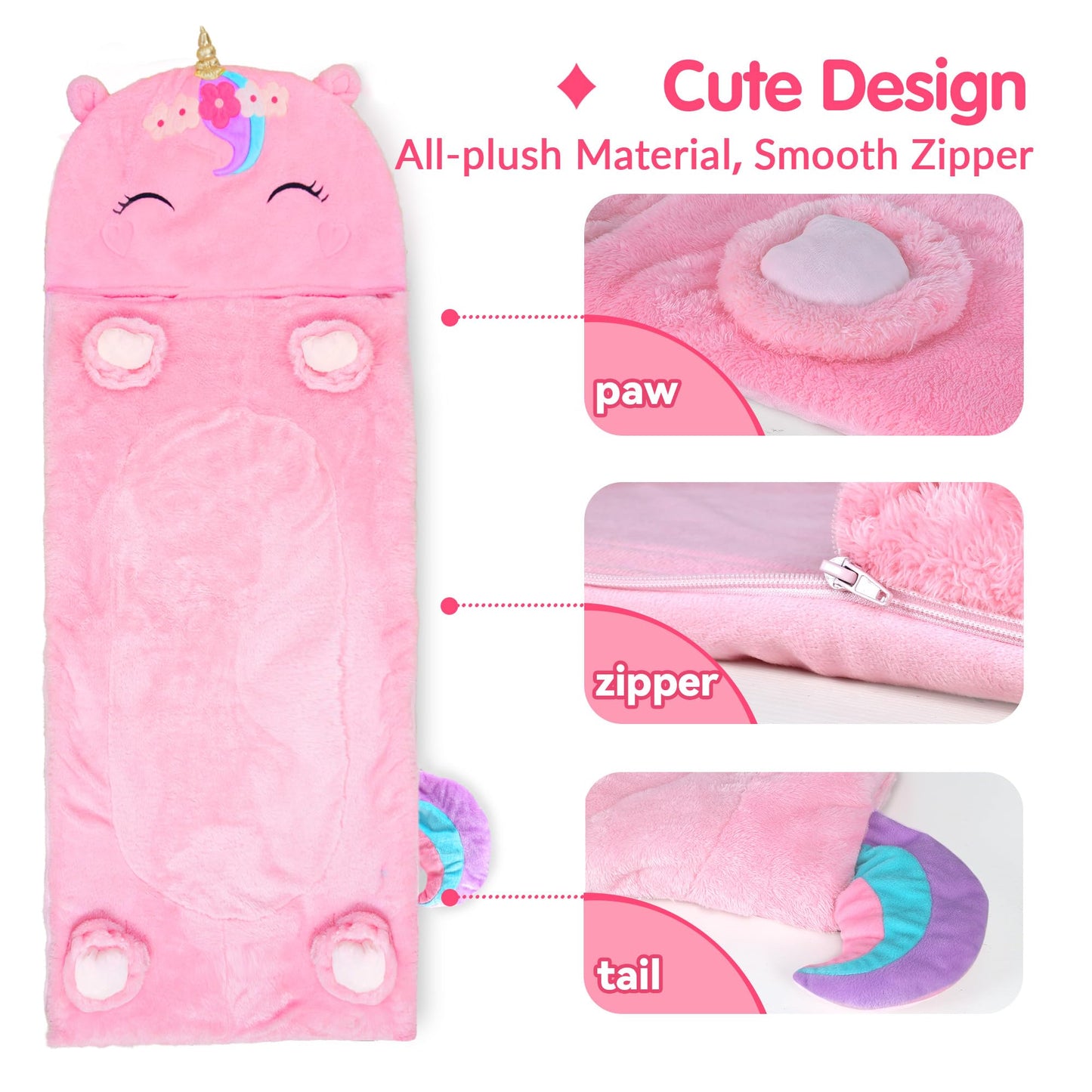 iPlay iLearn Unicorn Sleeping Bag for Kids – 2-in-1 Nap Mat & Pillow