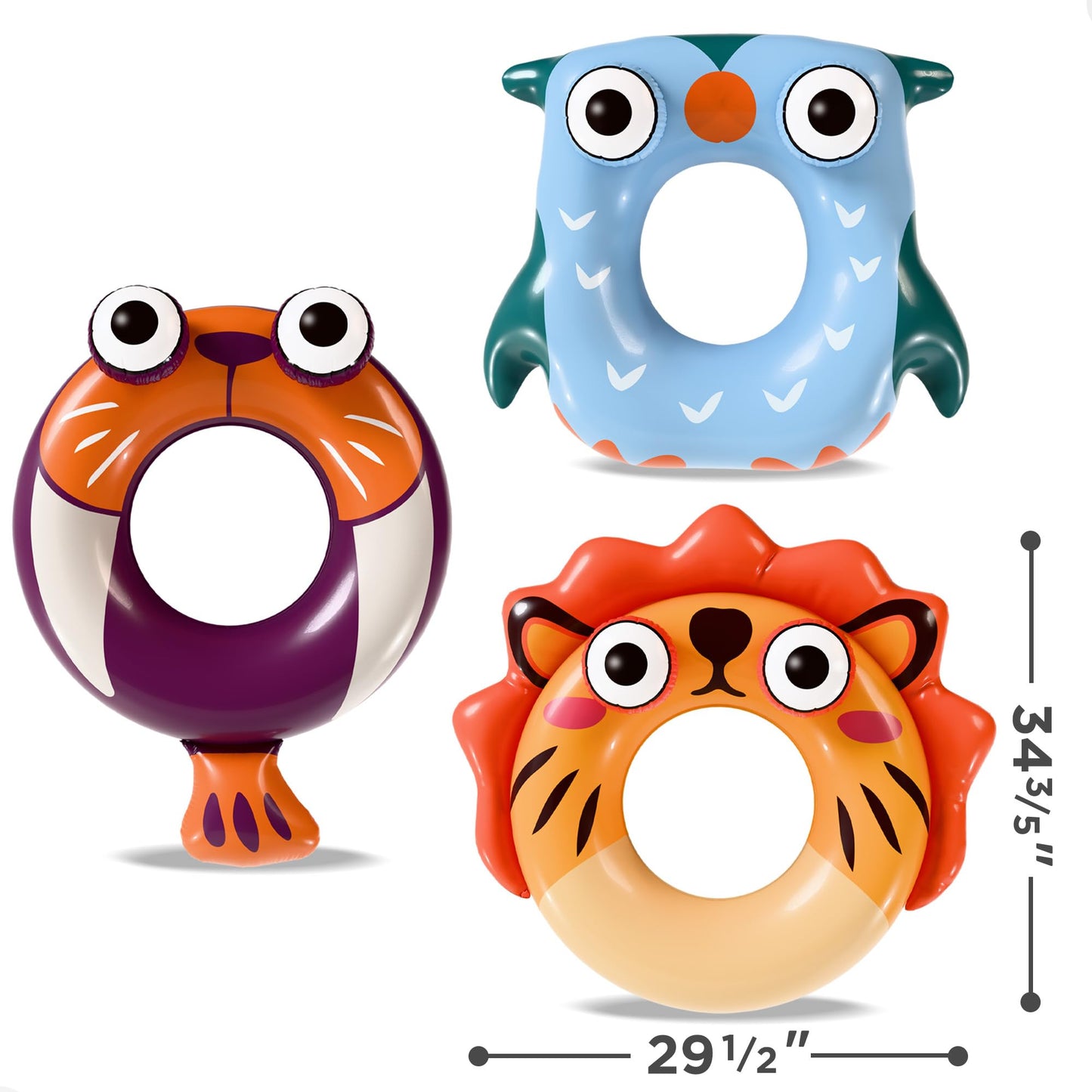 iPlay Pool Wave Kids Swim Rings – 3 Pack Animal Pool Floats for Ages 3-10