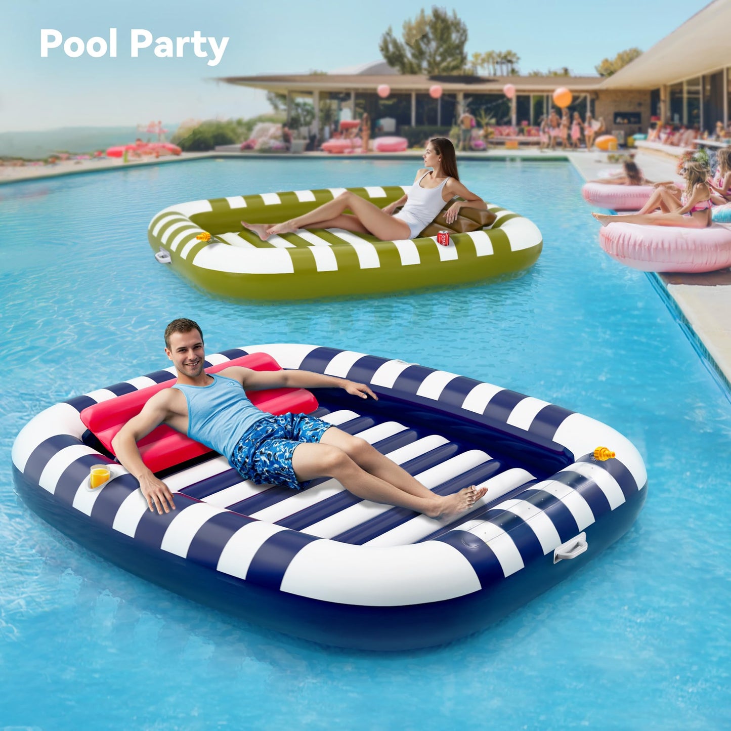 iPlay Pool Wave Inflatable Lounger with Water Sprinkler – 80 x 66 in Blue