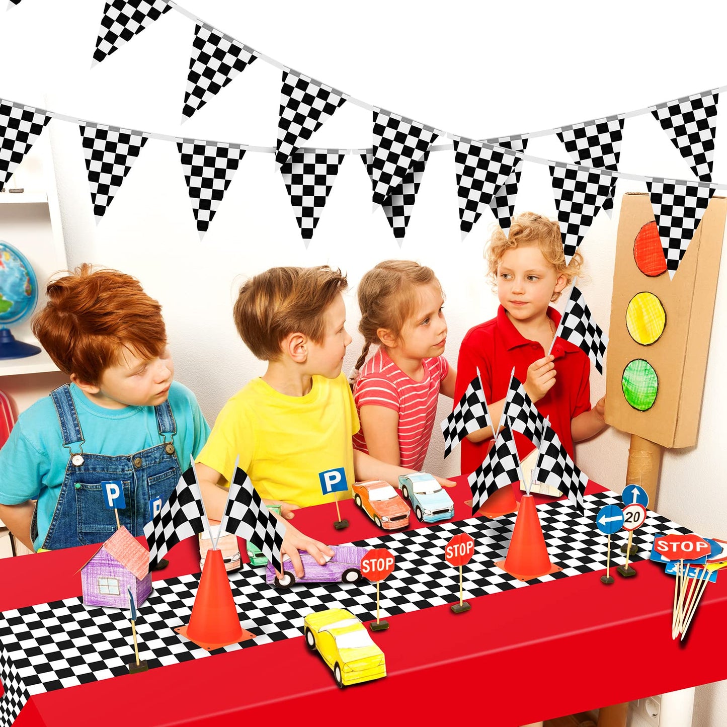 Irenare 6-Sheet Racetrack Tablecloth Pack – 54 x 108 in Car Birthday Party Decor