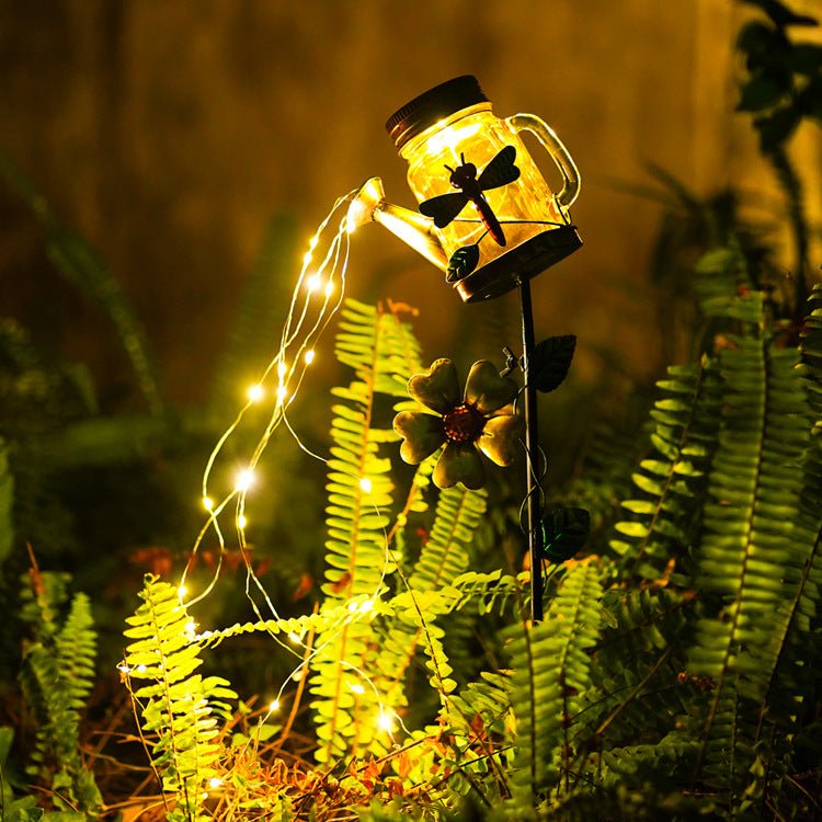 Ironwork Shower Outdoor Waterproof Floor Kettle solar Light Watering Can Light