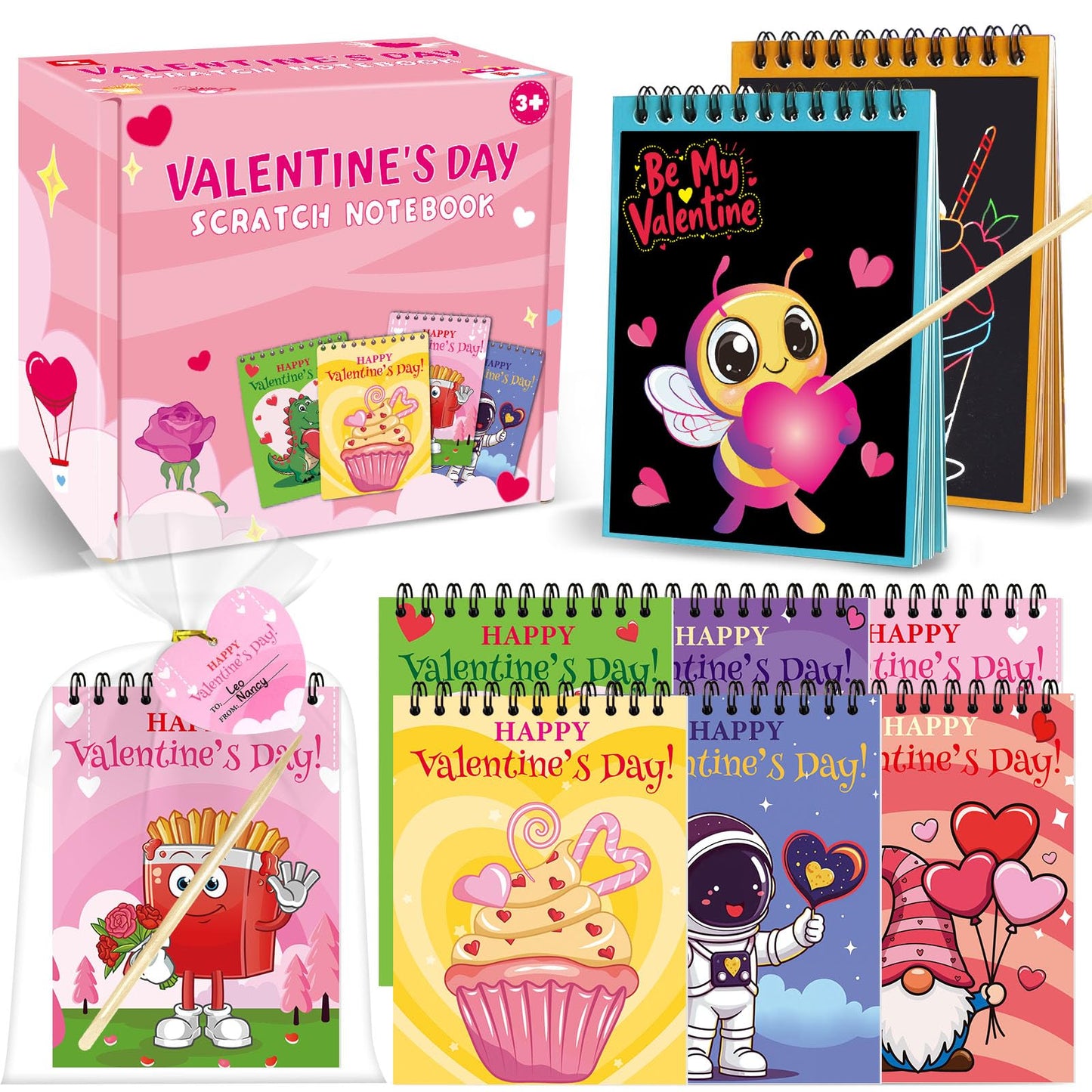 iRugosa hapfyer 24 Pack Scratch Art Valentines Day Gifts for Kids — Rainbow Cards & Crafts Bulk