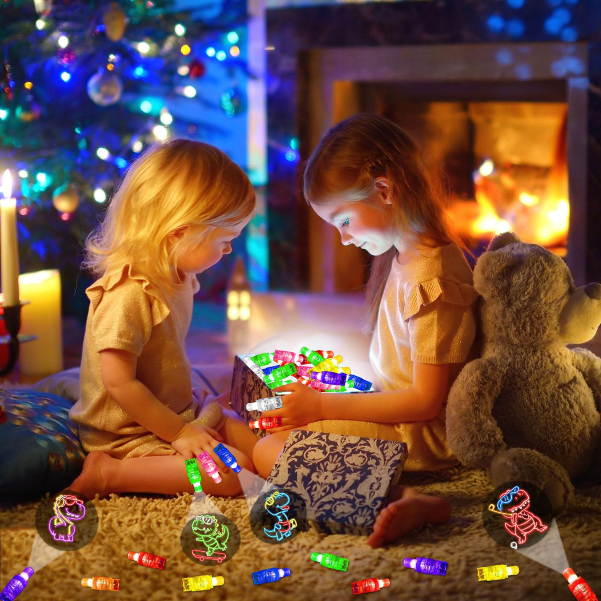 iRugosa hapfyer 24PCS LED Finger Lights – Dinosaur Theme Glow-in-the-Dark Party Favors for Kids