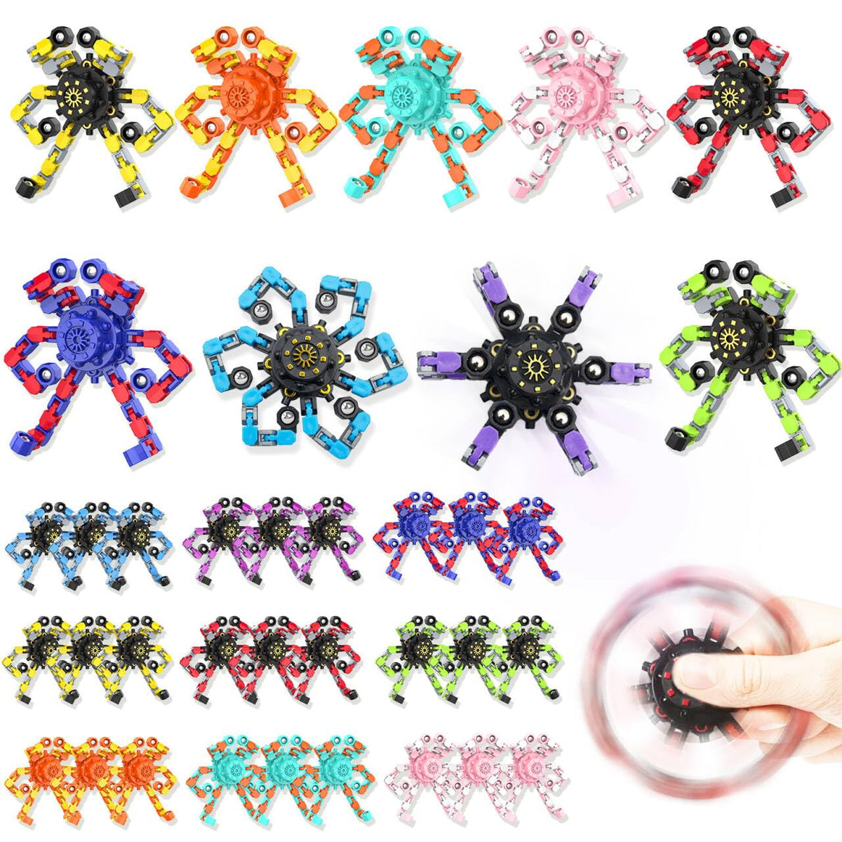 Irvotbes Transformable Fidget Spinners – 36-Pc Deformable Chain Toys