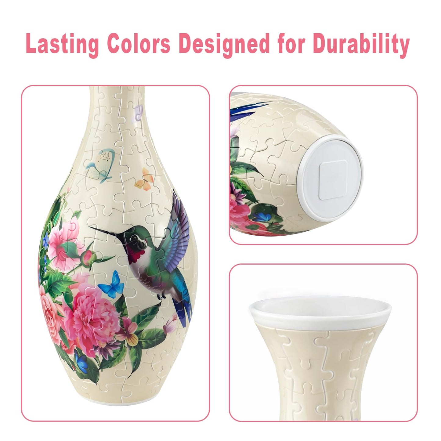 Iselyn 3D Puzzle Vase for Adults – 160-Piece DIY Vase with Hummingbird Pattern for Home Decor