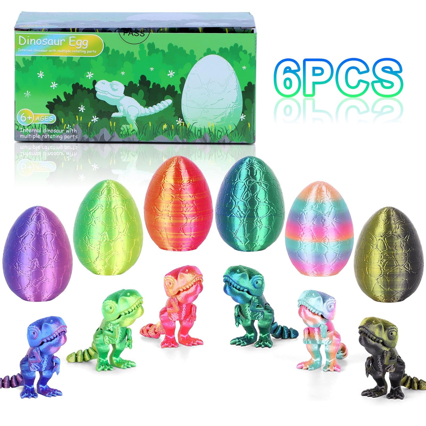 ISFOFO 6PCS 3D Printed Dragon Egg Toys with Articulated Dinosaurs Inside