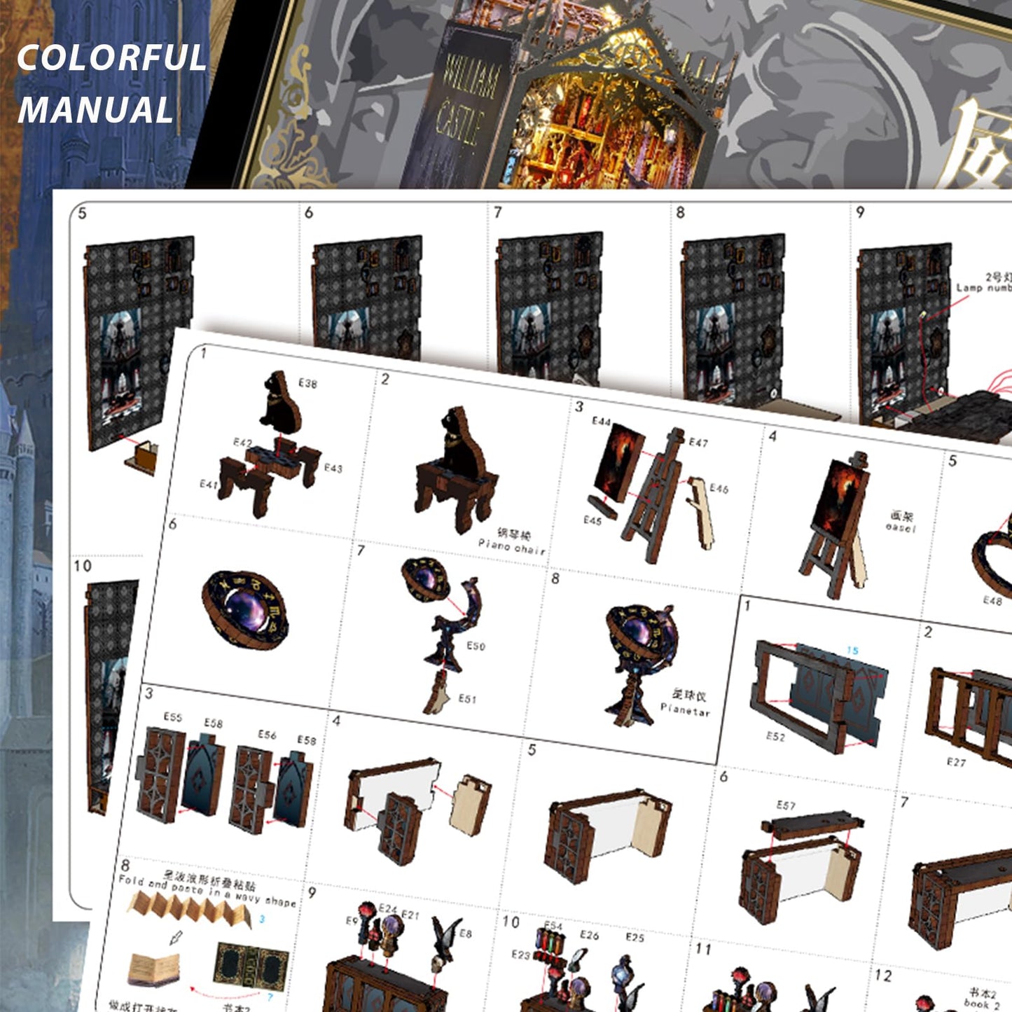 ISSEVE Book Nook Kit – Gothic Castle 3D Wooden Puzzle with Sensor Light
