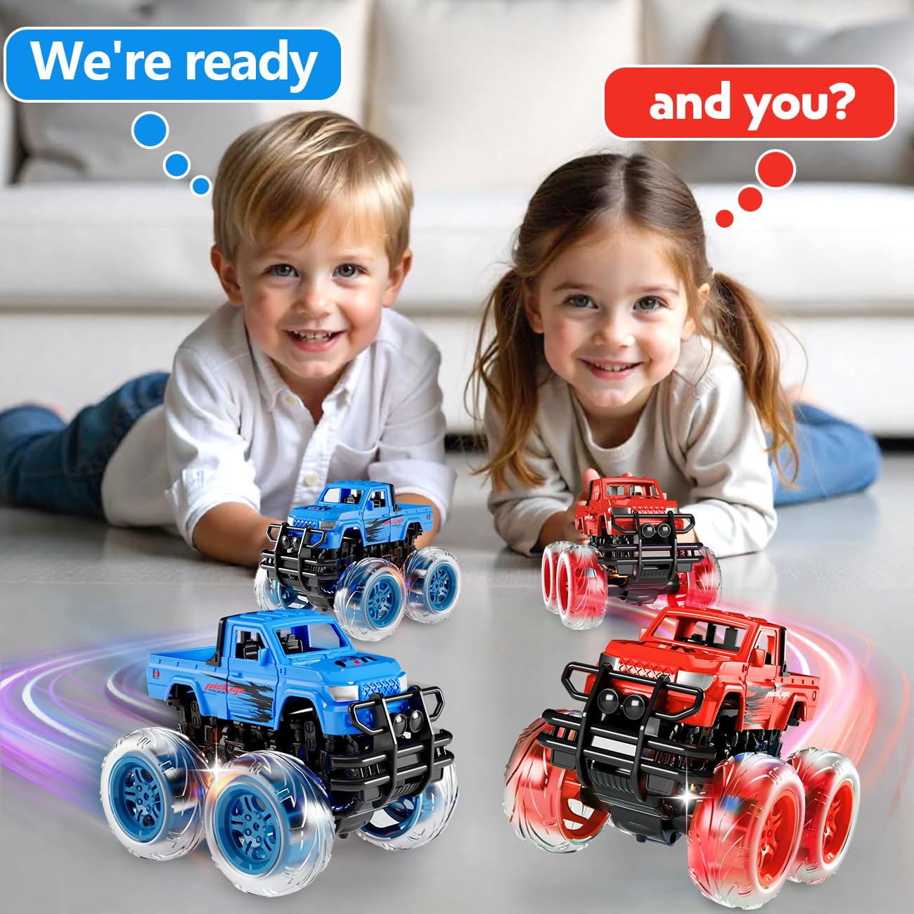 iValea Monster Trucks Toys for Toddlers & Kids – Light-Up Wheels, Durable 1:65 Scale Die-Cast Trucks for Ages 2-6