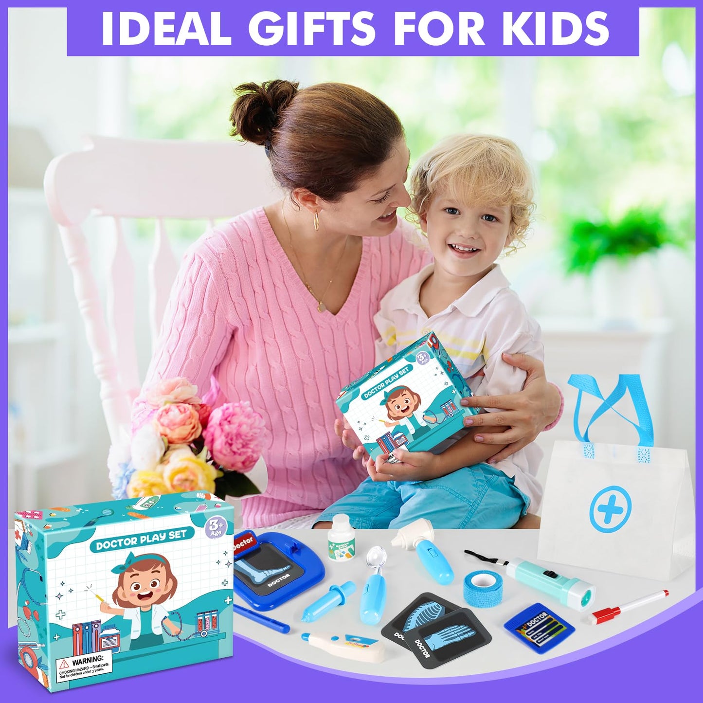 IVENRXIU Kids Doctors Play Set – 15 Pcs Doctor Kit with Real Stethoscope for Toddlers (3-5)