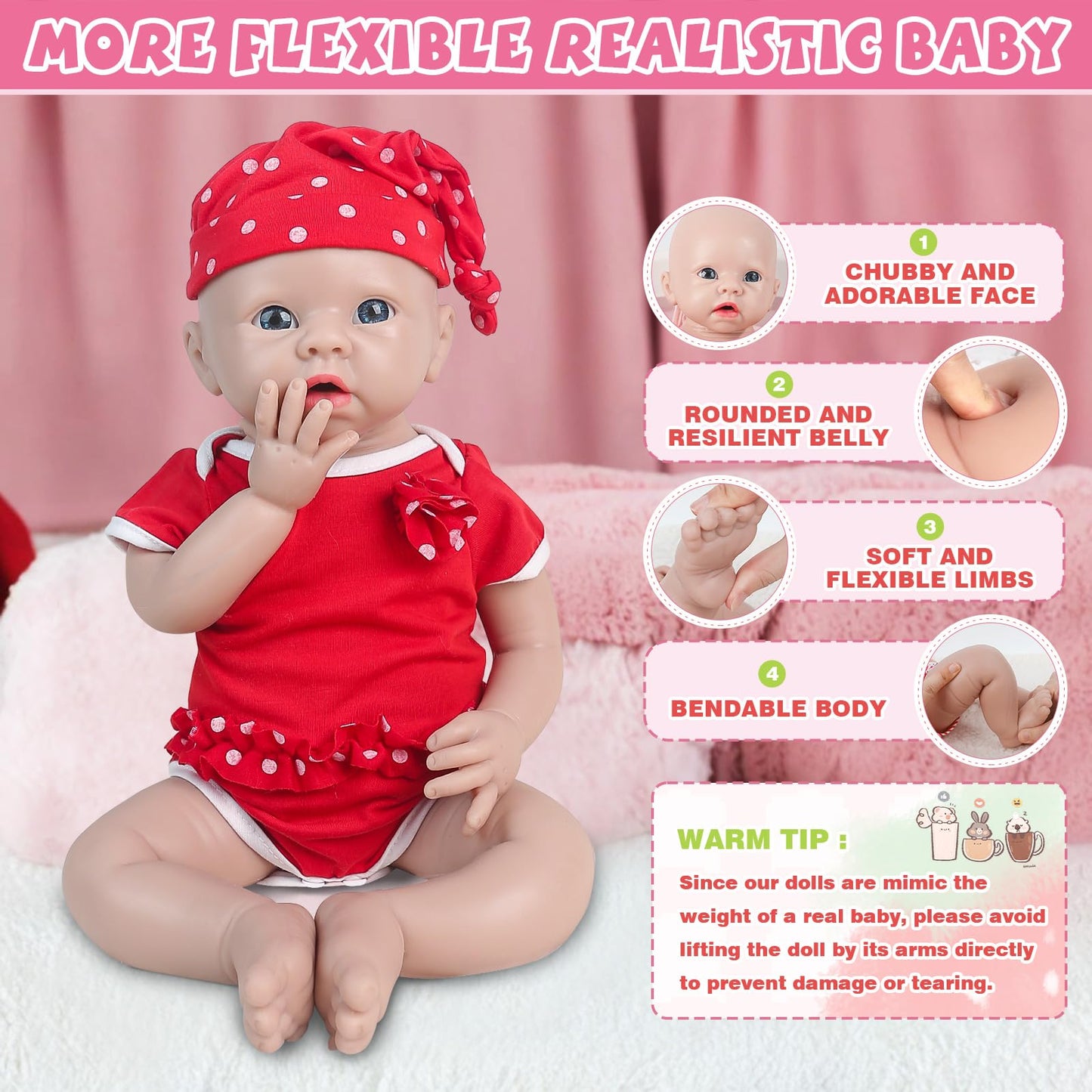 IVITA 16-Inch Lifelike Reborn Baby Doll Girl – Full Silicone, Weighted, Feeding Set