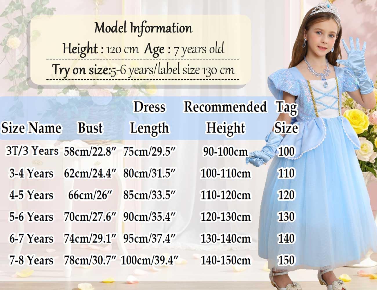 iTVTi Princess Cinderella Costume for Girls – Blue Dress, 2-3 Years, Cosplay Party Outfit