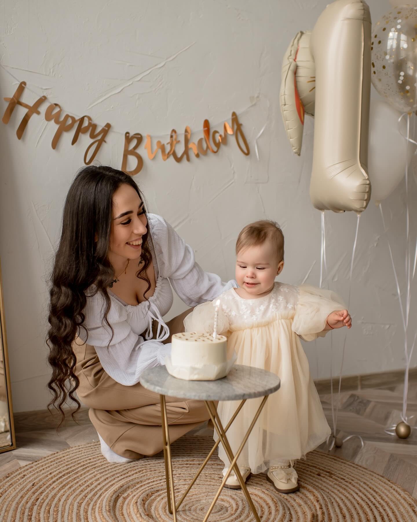 IWERP Cream Number 1 Balloon – 40-Inch First Birthday Decor for Baby, Boy or Girl