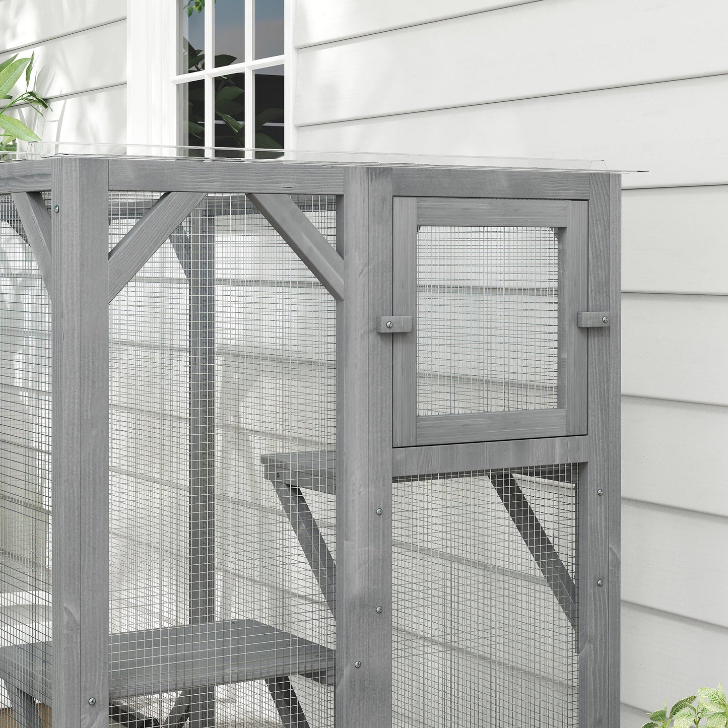 PawHut 71" Wooden Cat House with 3 Platforms, Large Door for Multiple Cats