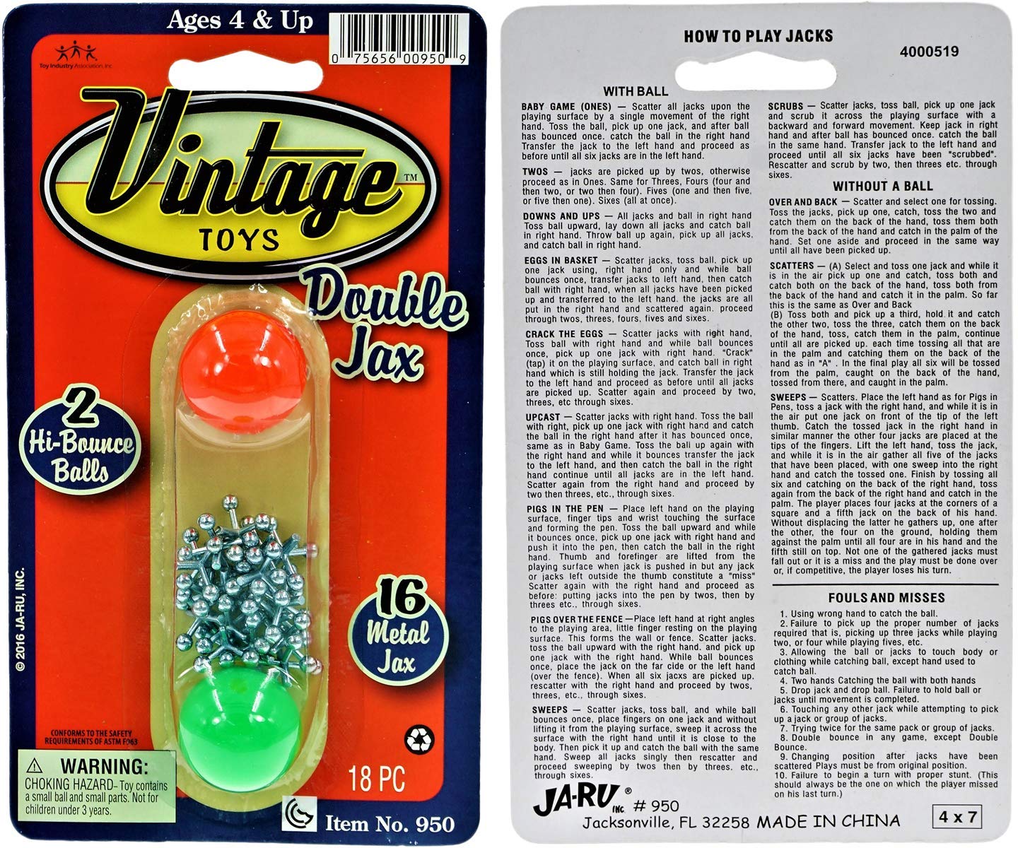 JA-RU Vintage Metal Jacks Set — 16 Jacks & 2 Balls | Classic Retro Toy