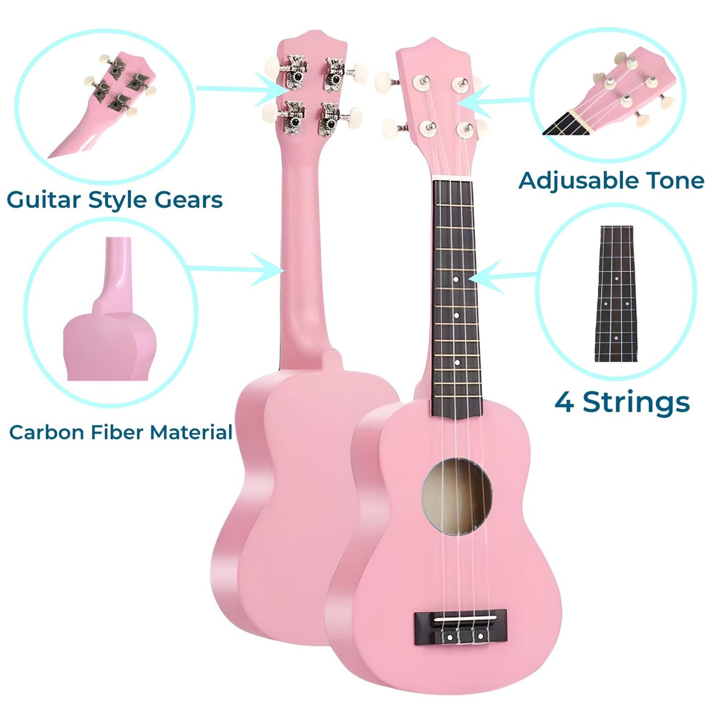 Jakeloo 21 Inch Carbon Fibre Kids Acoustic Guitar – Pink, for Ages 3-9