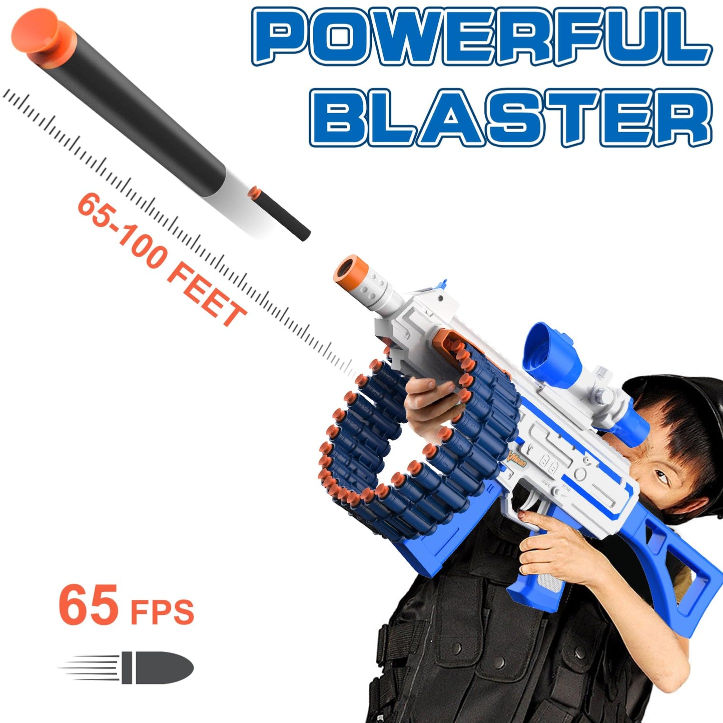 JakMean Electric Automatic Toy Blaster – 30 Clips, 100 Foam Darts, Outdoor Foam Battle