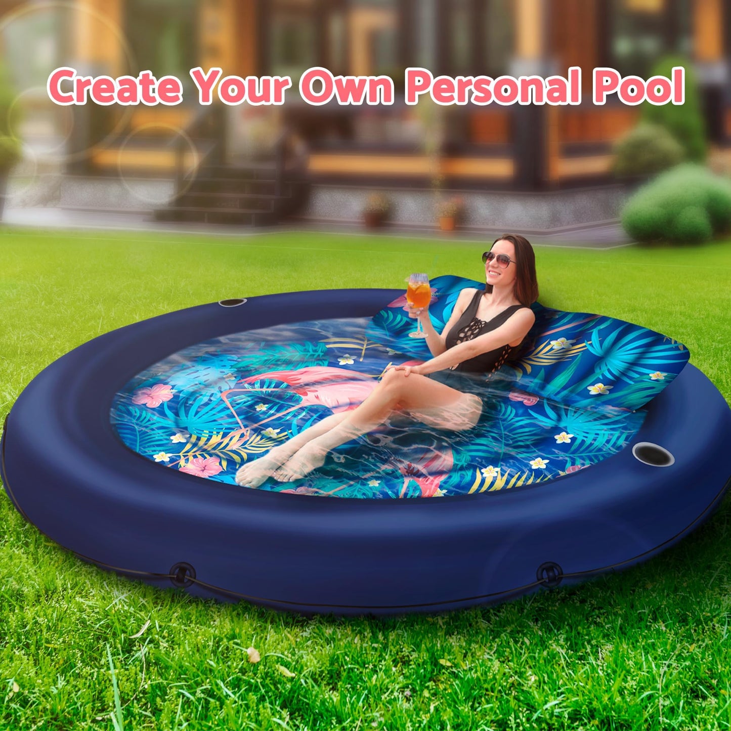JAMBO Huge Round 76x76 Tanning Pool Lounger – All-in-One Pool Float