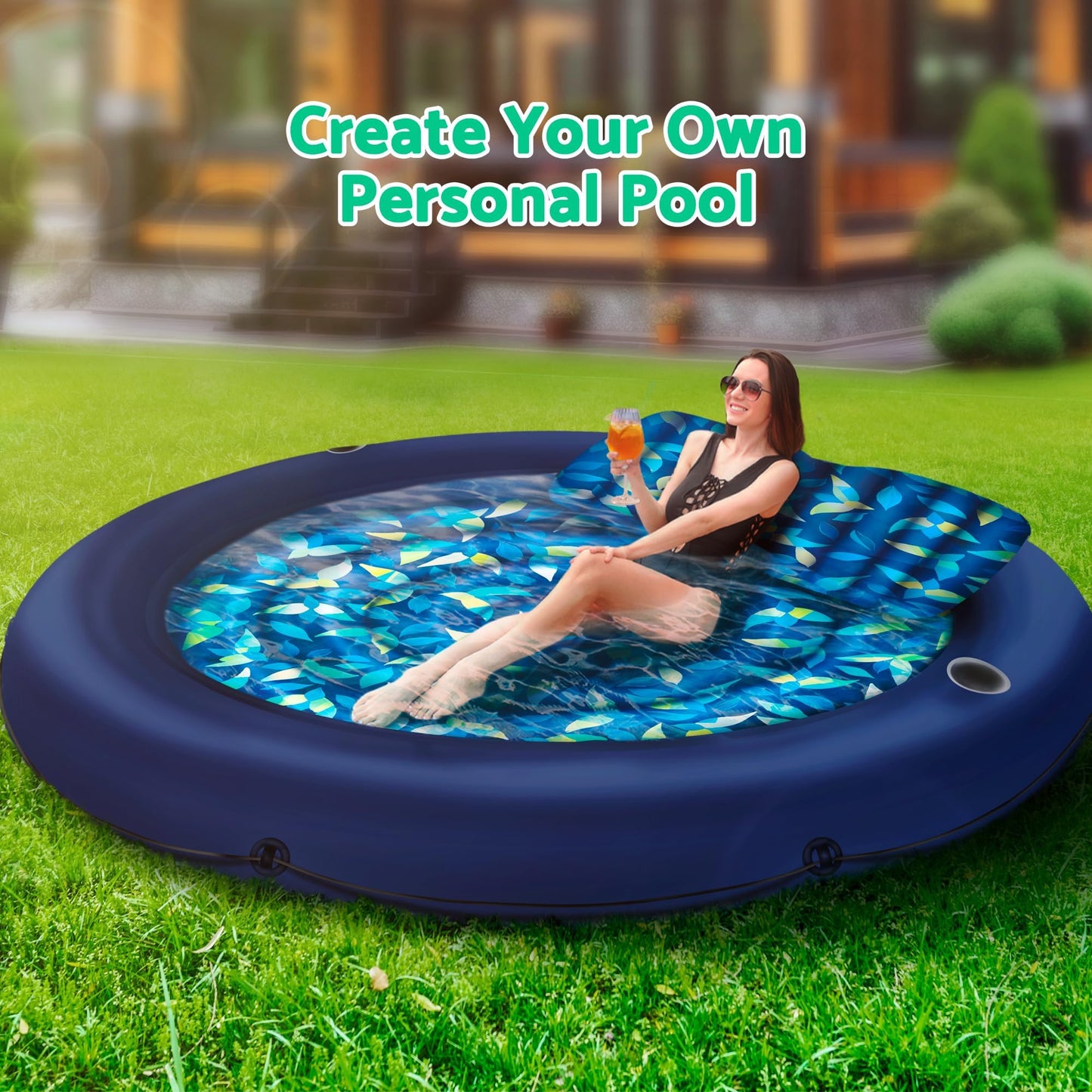 JAMBO Huge Round 76x76 Tanning Pool Lounger – All-in-One Pool Float & Sun Lounger