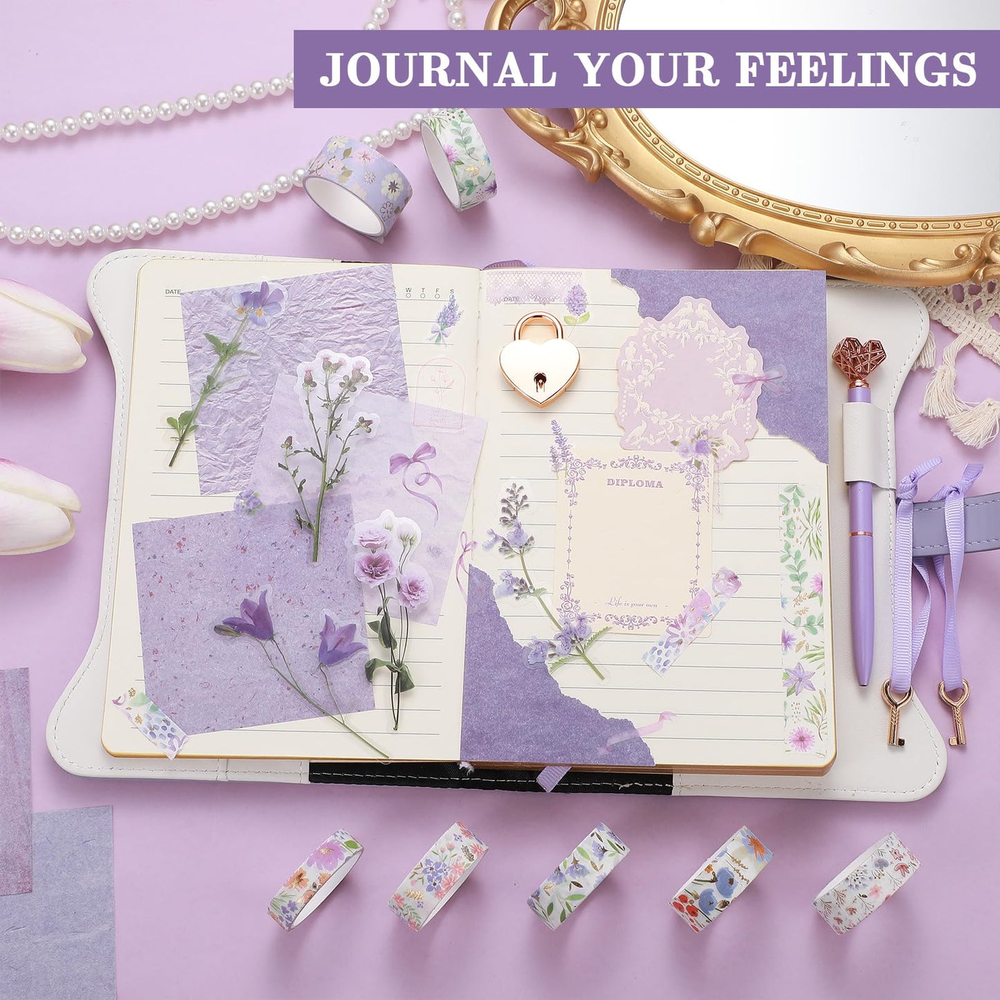 Janlaugh DIY Journal Diary with Lock – Creative Scrapbook Kit (Purple, Bright)