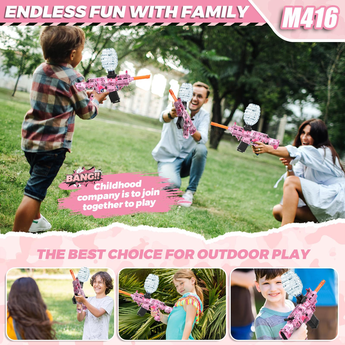 JANNIRESS Electric Gel Ball Blaster Pink – Eco-Friendly Auto Splatter Ball Toy for Outdoor Play