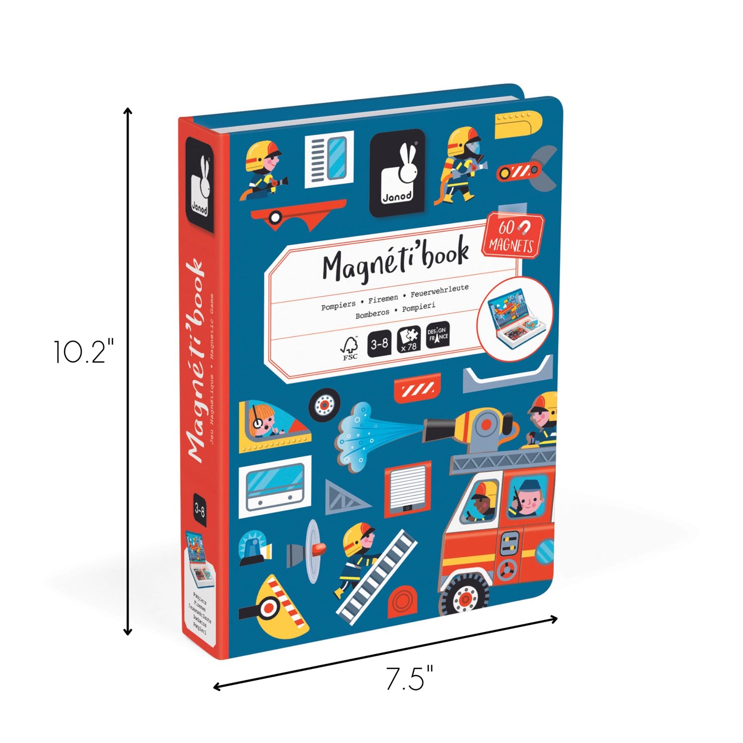 Janod Magnéti'Book Firefighters – Magnetic Educational Game for Kids 3+ | 60 Magnets, 18 Models