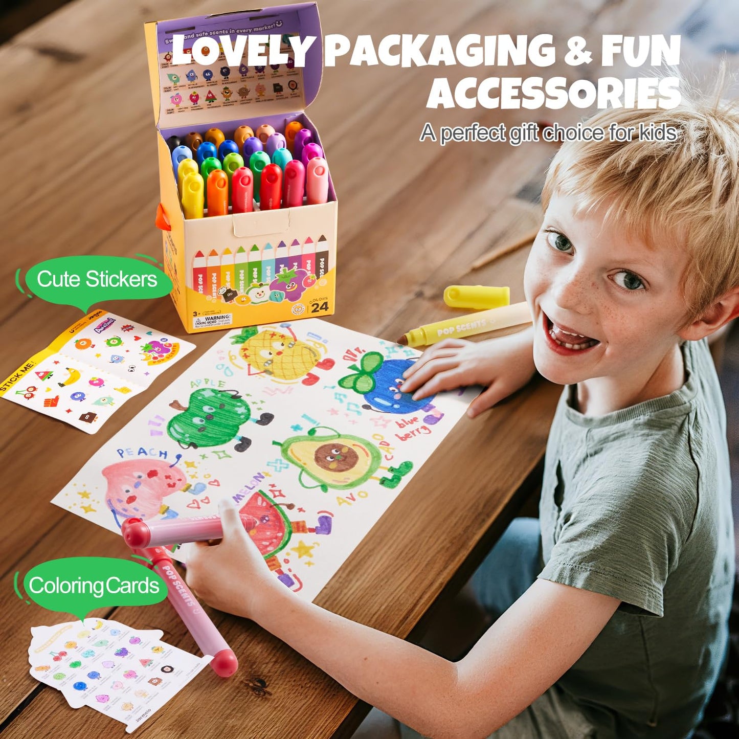 Jar Melo Scented Washable Markers – 24 Colors for Kids 4-8 | Safe, Non-Toxic, Washable Art Supplies