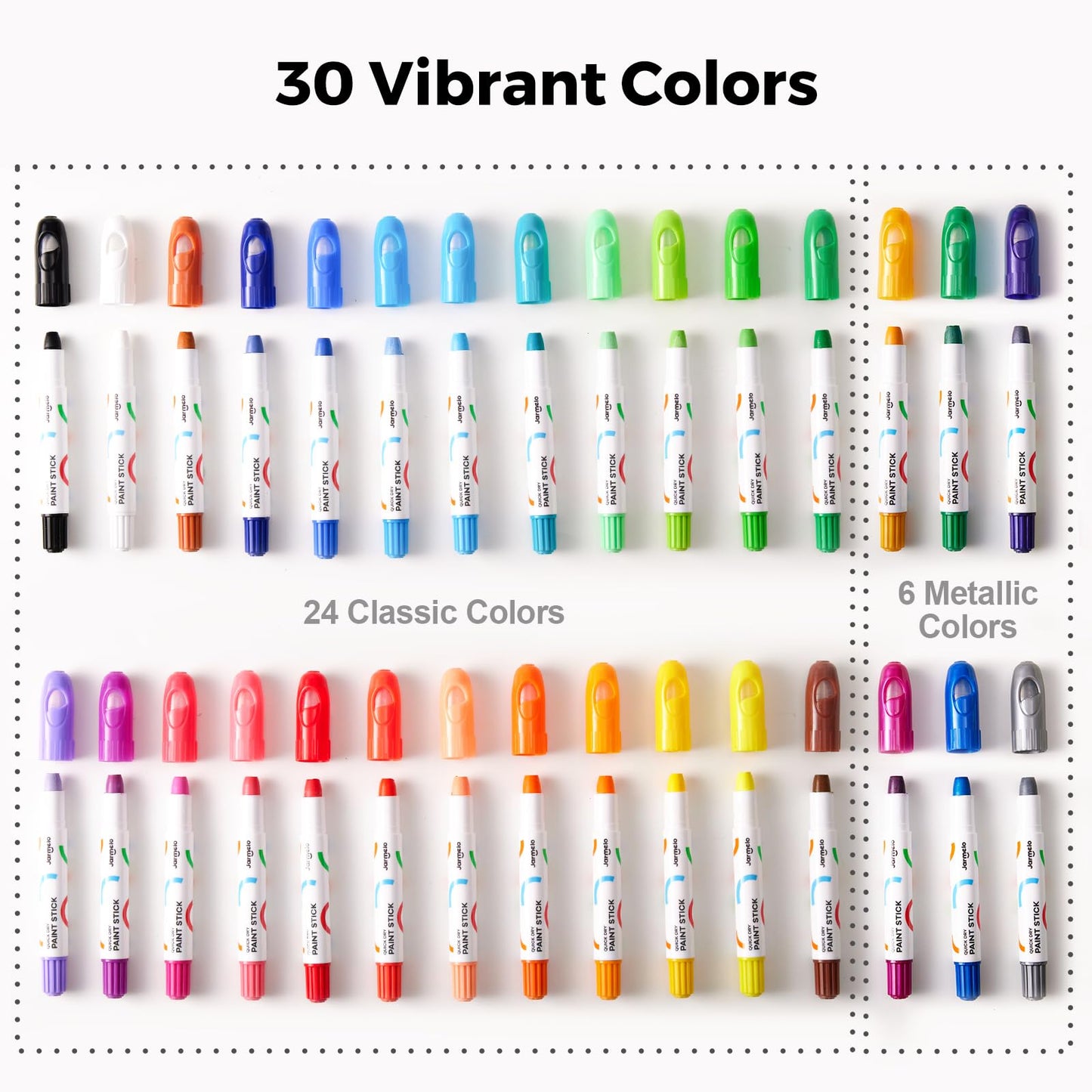 Jar Melo Tempera Paint Sticks – 30 Colors, Washable & Quick-Drying for Kids