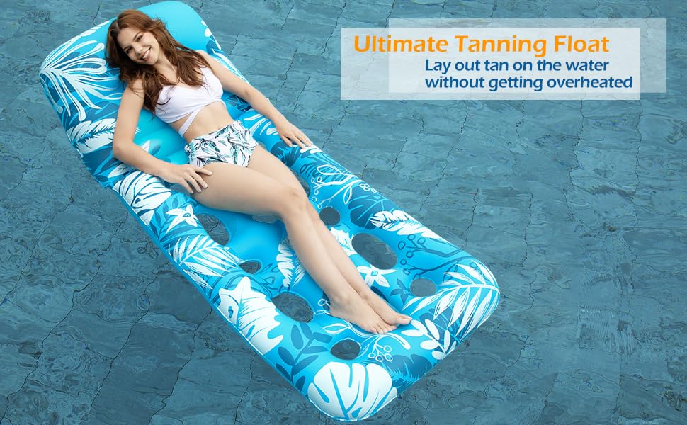 Jasonwell Inflatable Pool Float Adult – Adjustable Backrest & Cup Holders (Blue)