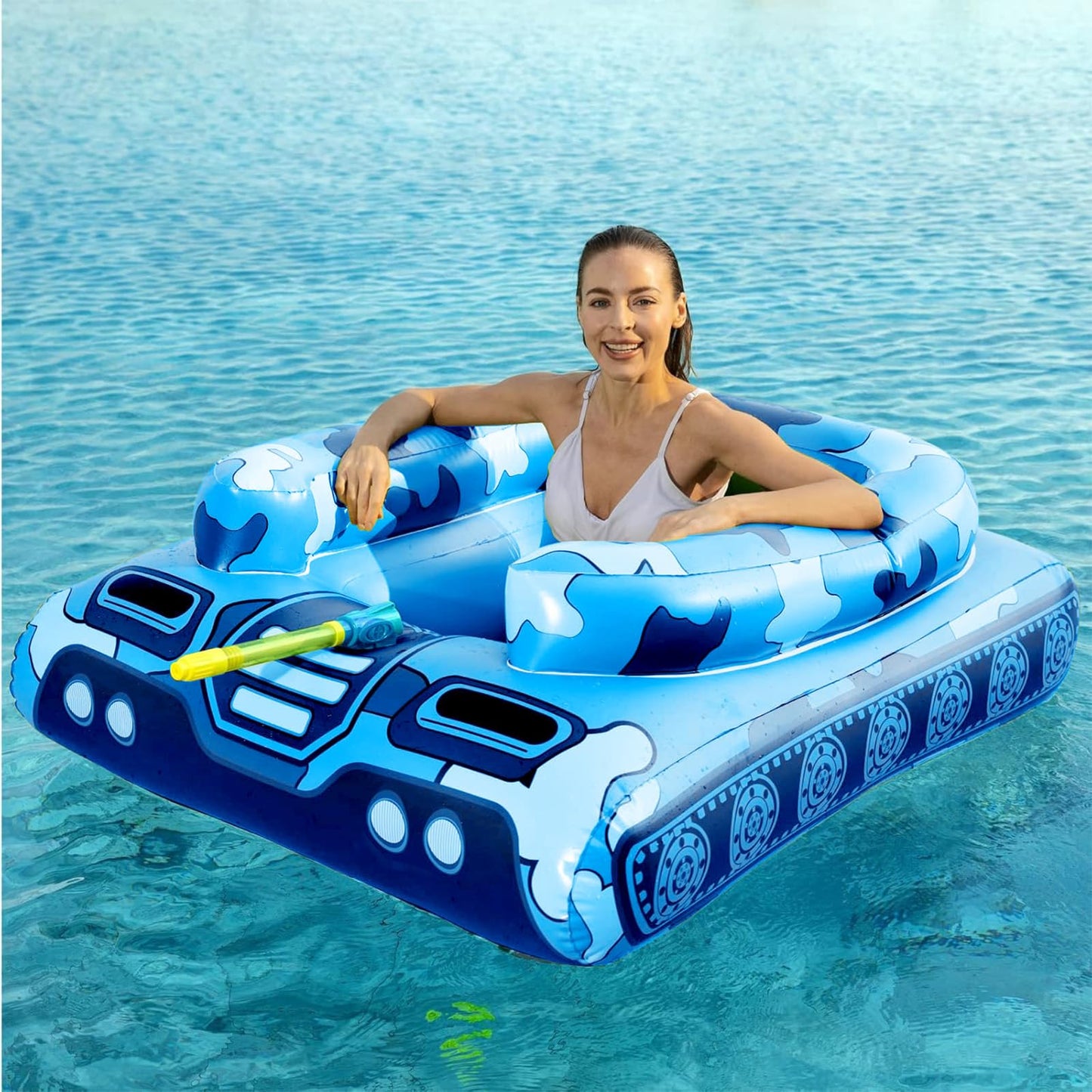 Jasonwell Inflatable Tank Pool Float with Water Cannon – Large Sit-In for Adults & Kids