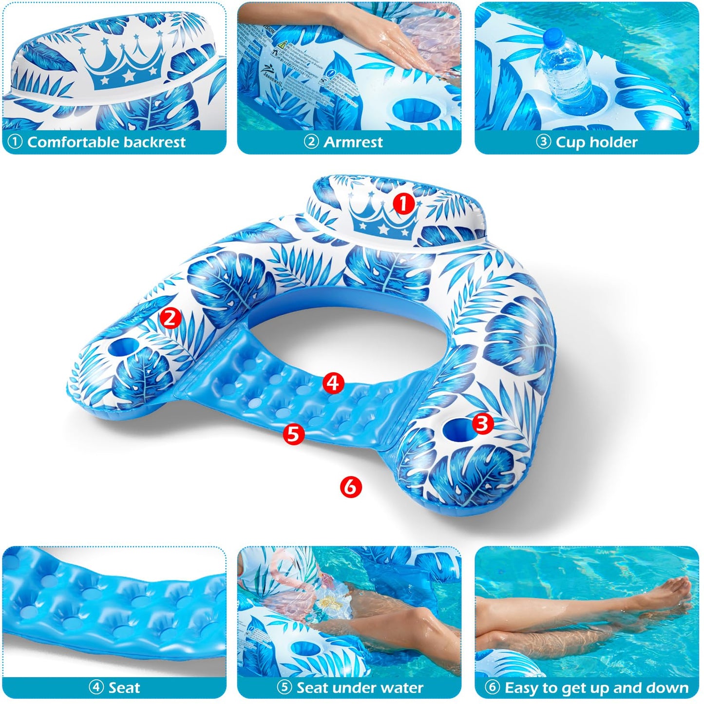 Jasonwell Pool Float with Canopy – Tall Shade Canopy Lounge Chair with Cup Holders