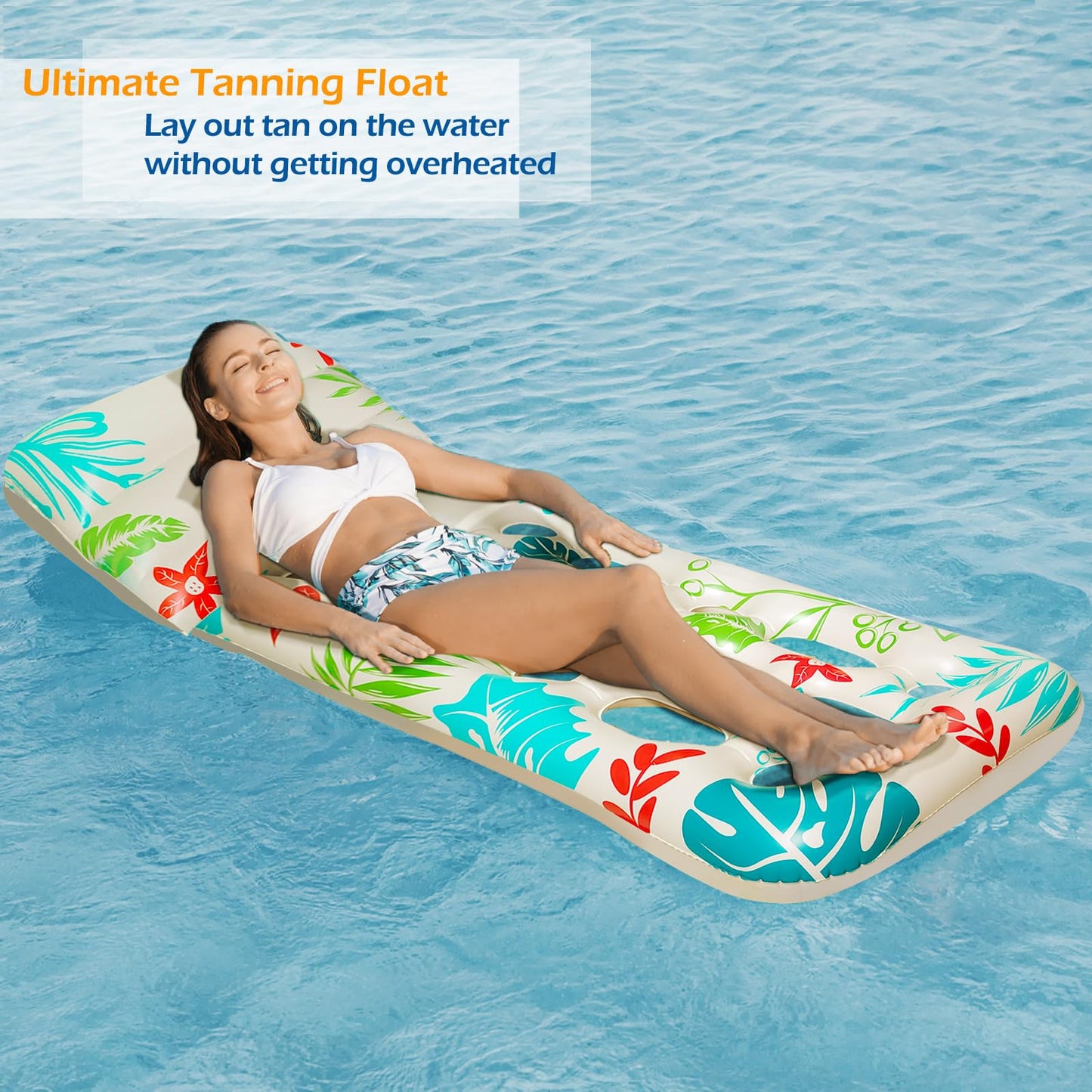 Jasonwell Inflatable Pool Float Lounger with Adjustable Backrest, Cup Holders, and Premium Vinyl