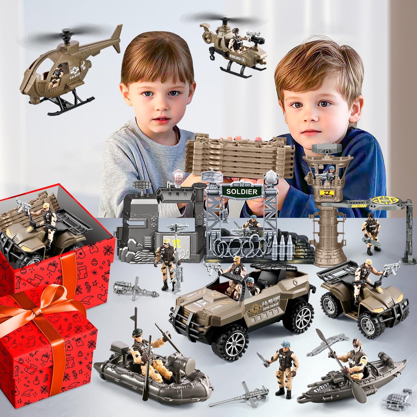 JASSKKBO 88-in-1 Army Men Toys Set — Military Base, Vehicles, and Action Figures