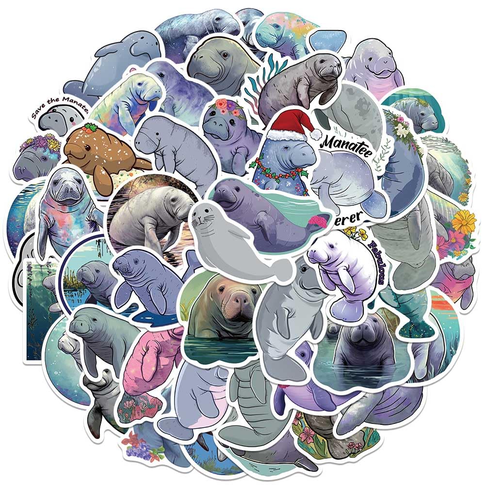 Jaurney Cute Manatee Waterproof Stickers – 50Pcs Vinyl Decals for Water Bottles & Gear