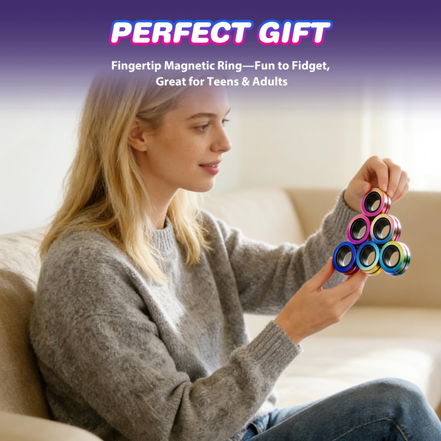 Jawhock 9 Pack Magnetic Fidget Rings — Sensory Toy Set for Focus, Anxiety, and ADHD