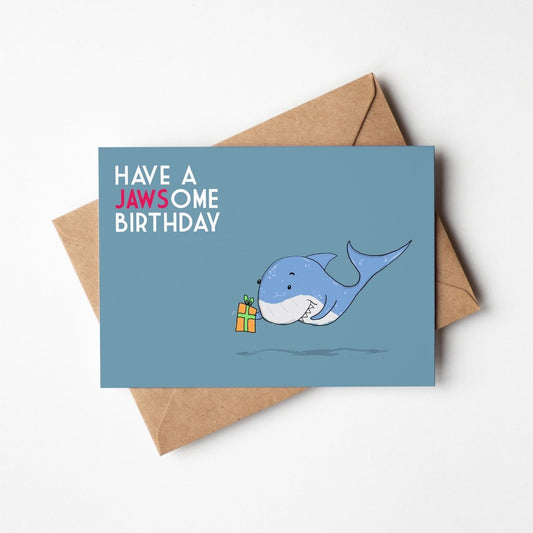 Funny Shark Greeting Card – Jawsome Birthday Pun | Cute Ocean Theme Card