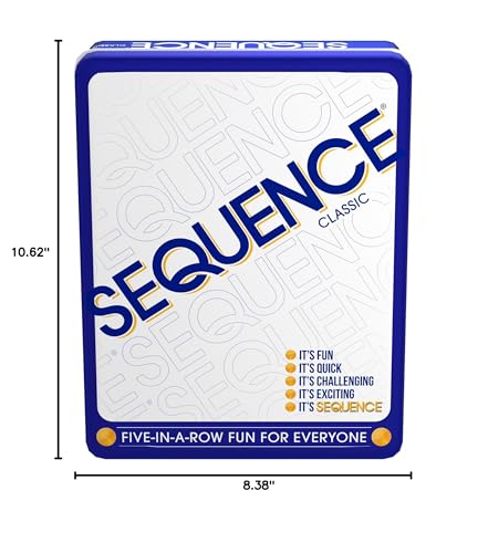 Sequence in a Tin by Jax – Five-in-a-Row Strategy Game for 2–12 Players, Ages 7+