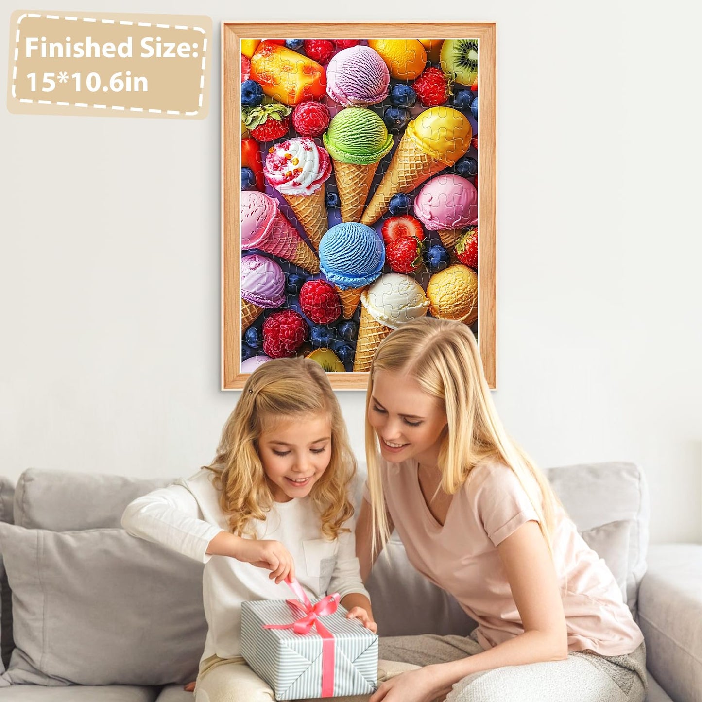 Jeacirio 100-Piece Ice Cream Puzzle – 11x15in Family Jigsaw for Kids 6-10 & Adults