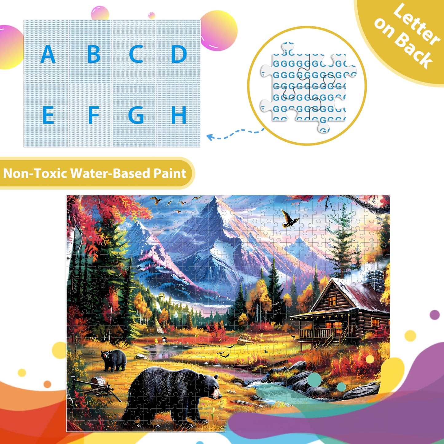 Jeacirio 500-Piece Bear Mountain Nature Puzzle – 20.5 x 15 in, Recycled Paperboard, Poster Included