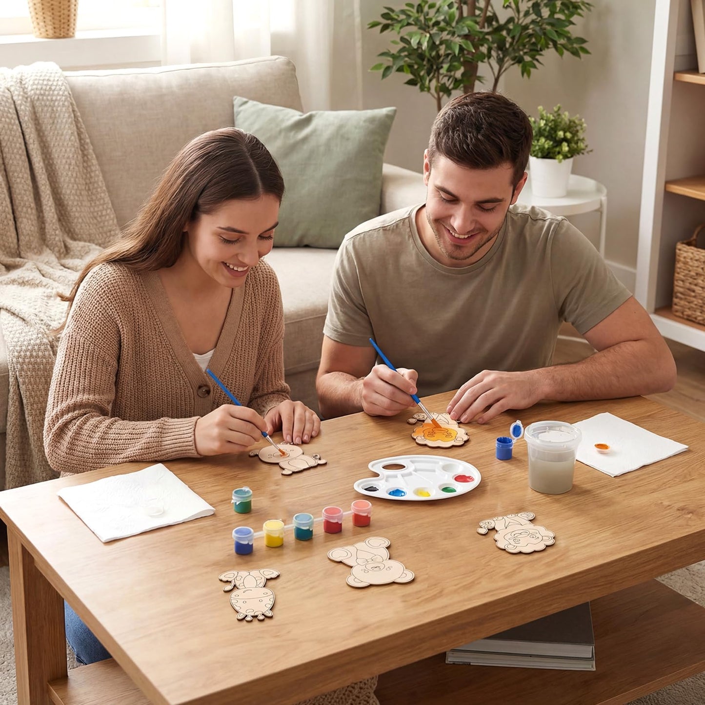 JellyArch 28-Piece Animals Wood Painting Kit — Valentine Gifts & Party Favors for Kids