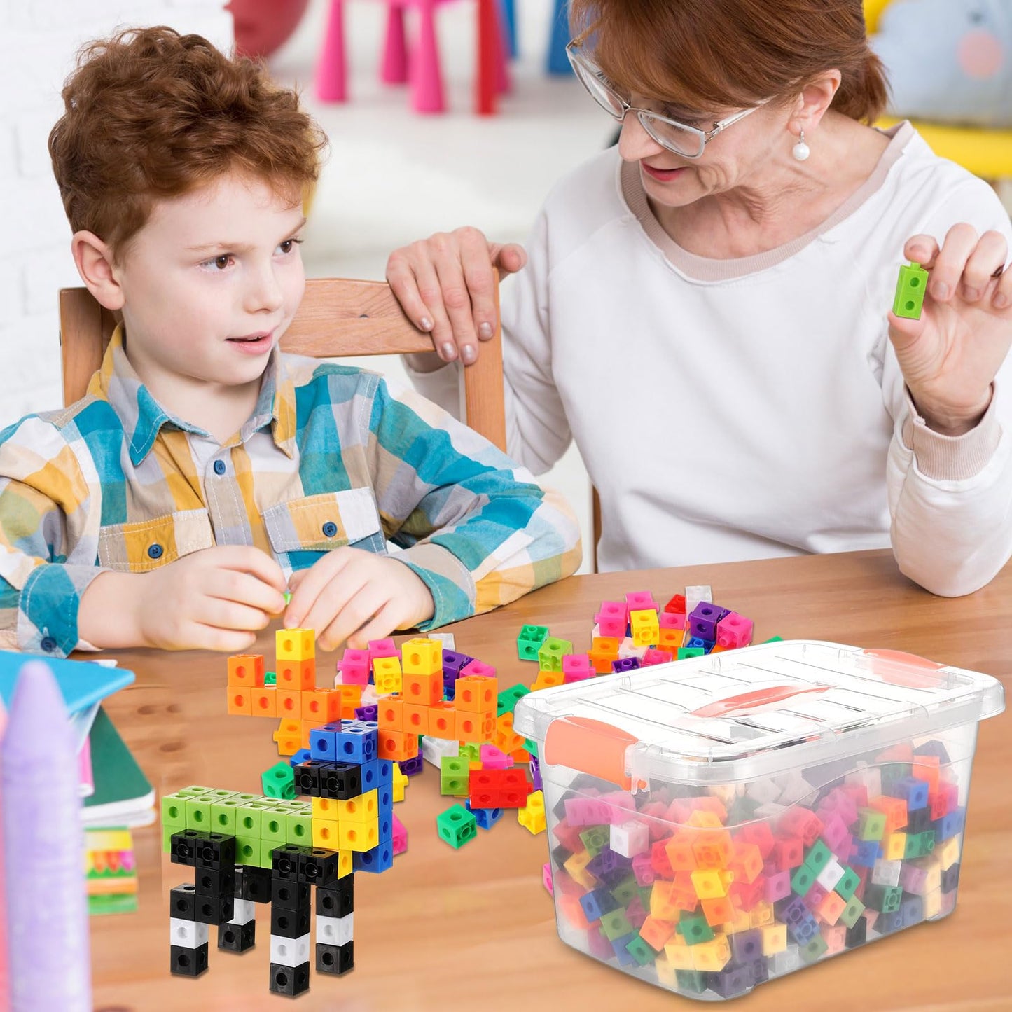 Jenaai 300 Pcs Linking Cubes with Storage Container (Orange) – Colorful Math Manipulatives for Preschool & Kindergarten