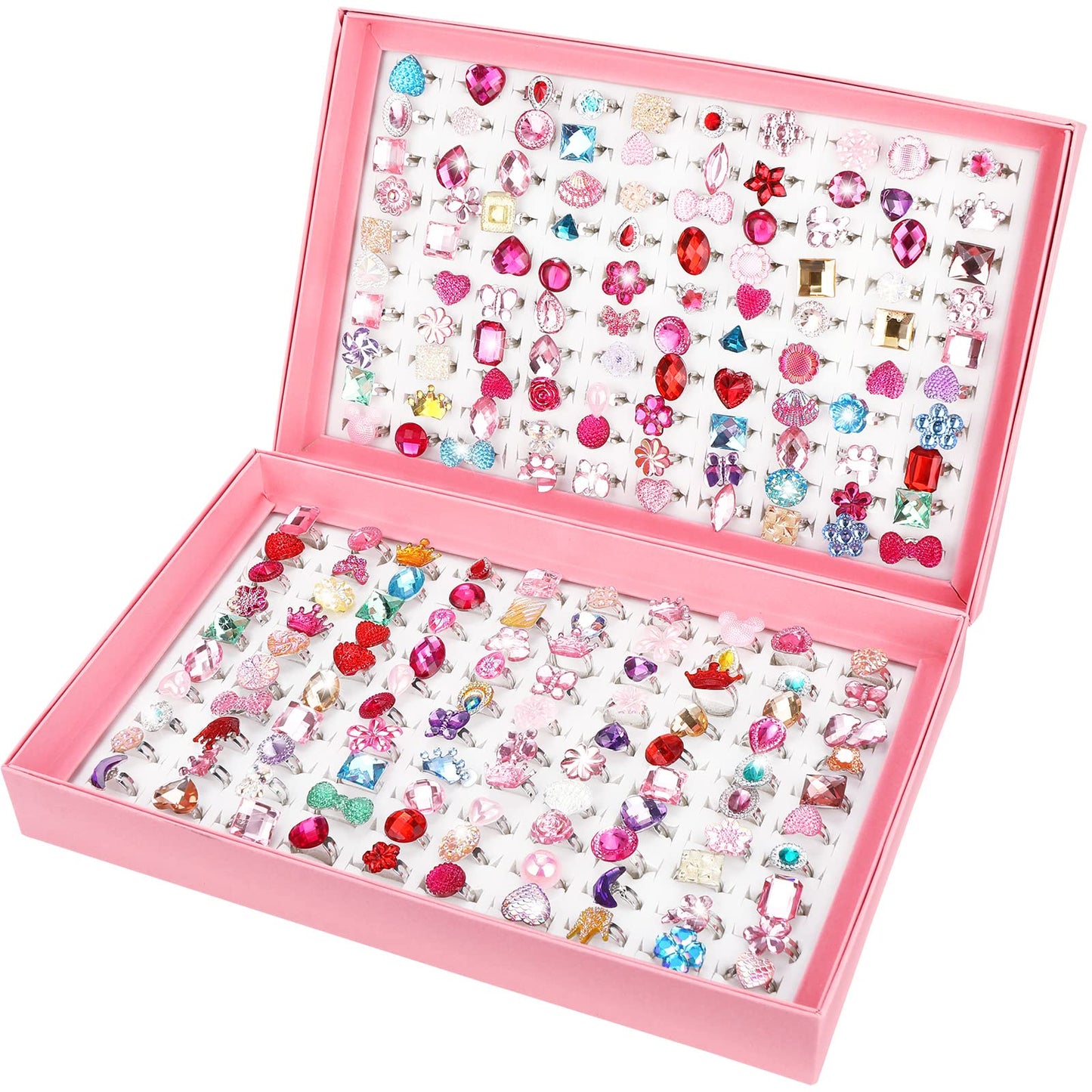 Jerify Kids Rings Set - 2 Boxes, Adjustable Dress-Up Jewelry for Girls 4-12