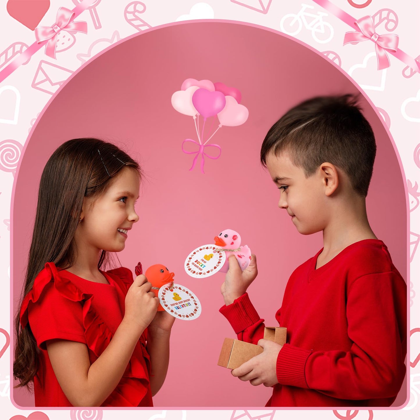 Jerify 48 Pcs Valentines Ducks – 2-Inch Mini Rubber Ducks (6 Styles) for Kids