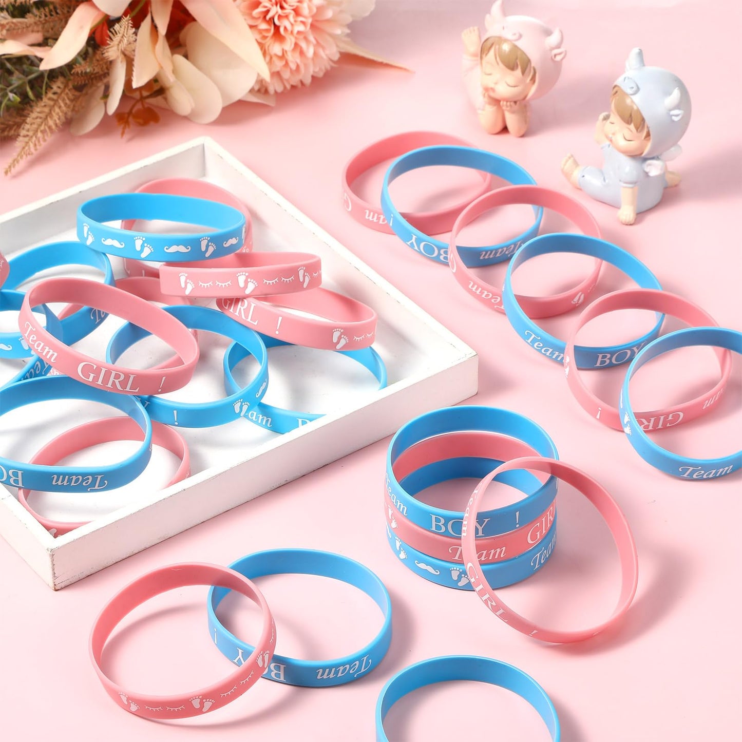 Jetec 60-Piece Gender Reveal Bracelets – Team Boy & Team Girl Silicone Wristbands