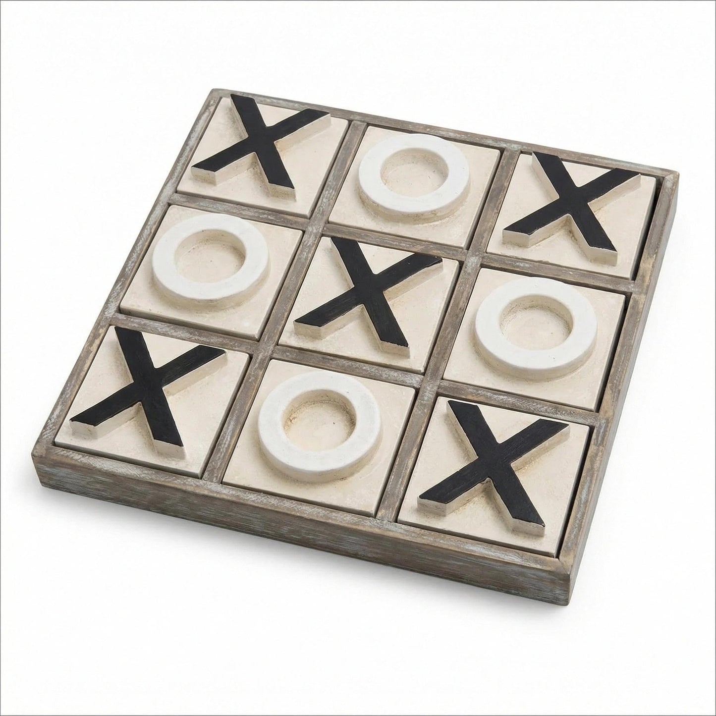 JEVERGN 12.6-Inch Large Wooden Tic Tac Toe Game — Rustic Farmhouse Coffee Table Board