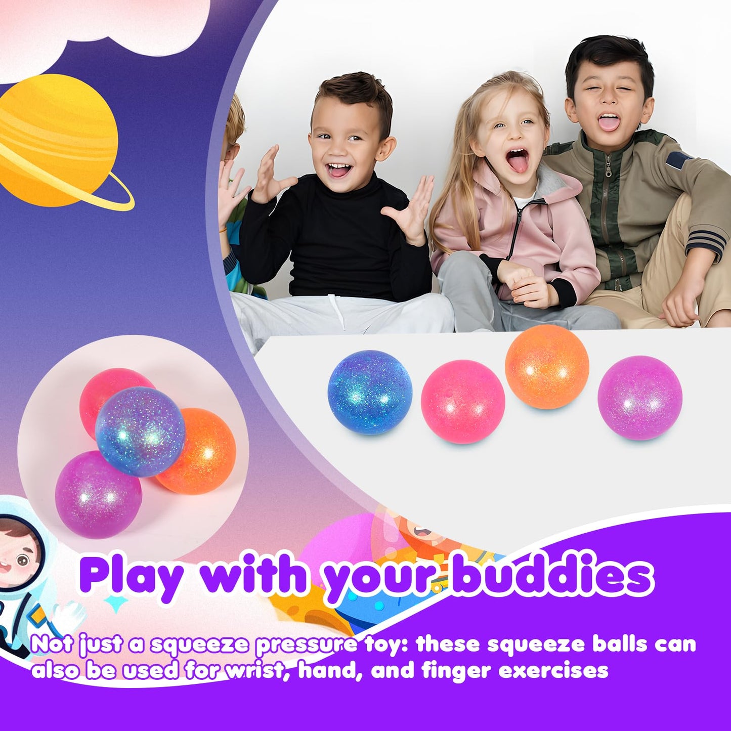 JIACAI 2.4-in Glitter Sugar Ball Stress Balls - 3-Pack Slow Rise Squishy