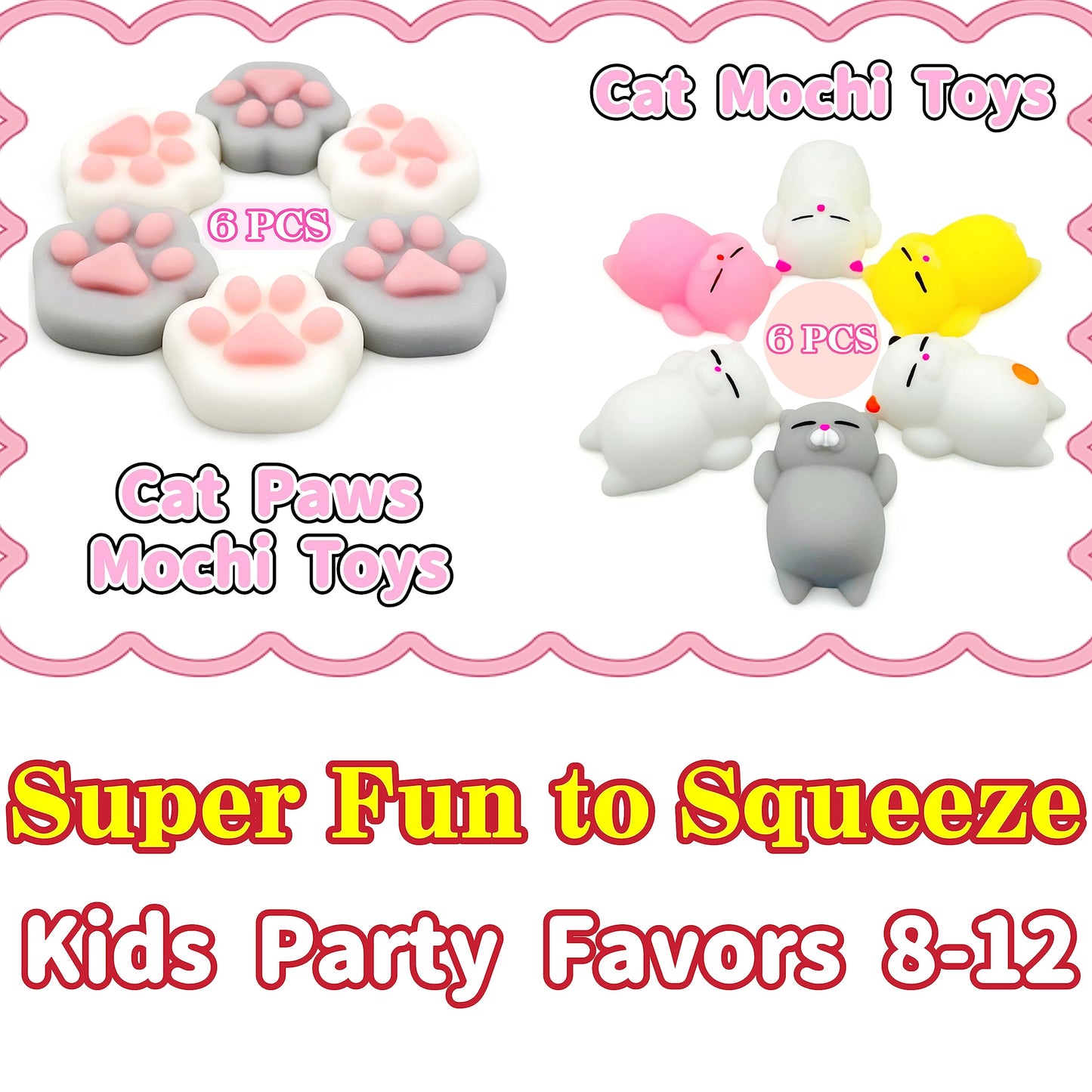JIAHO 6 Pcs Cat Paws Mochi Squishy Toys – Fidget Fun, Party Favors & Prizes for Kids