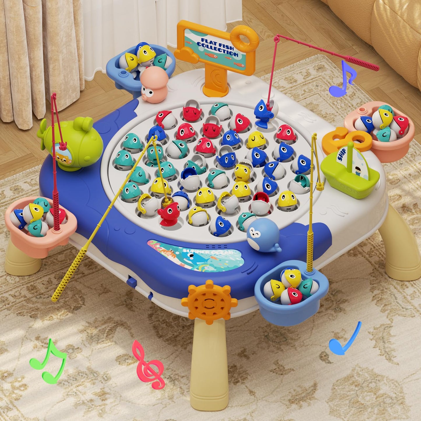 Jiakora Magnetic Fishing Game for Kids — Ages 1-7, 42 Fishes, Rotating Board